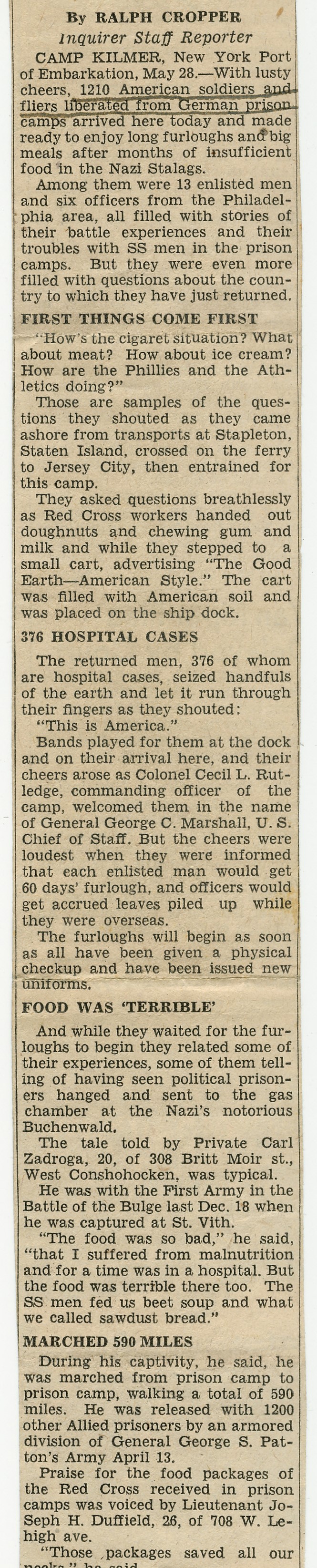 Newspaper posting about daily life for the prisoners.