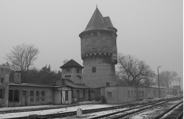 View of part of the train station at Sagan, Poland.