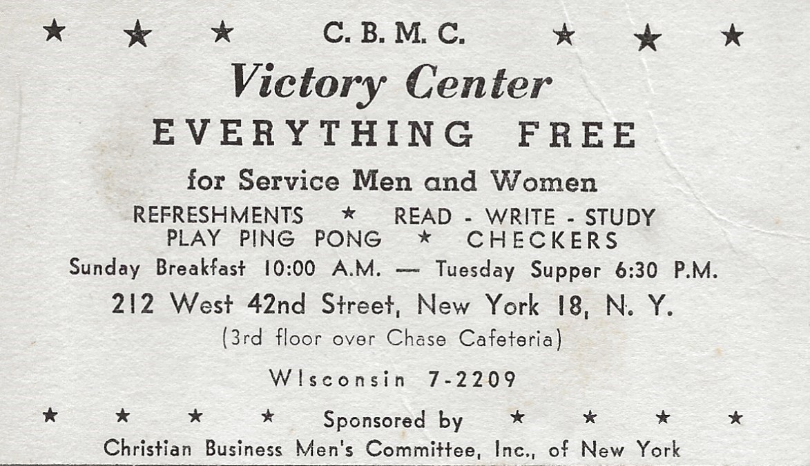 image of concessions card used for refreshments and entertainment in New York for service men and women.